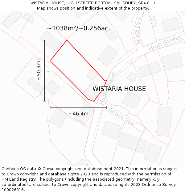 WISTARIA HOUSE, HIGH STREET, PORTON, SALISBURY, SP4 0LH: Plot and title map