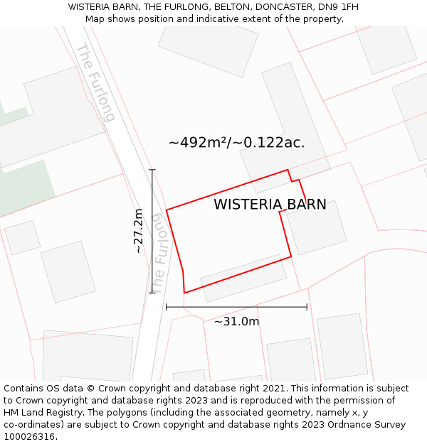 WISTERIA BARN, THE FURLONG, BELTON, DONCASTER, DN9 1FH: Plot and title map