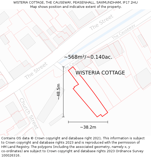 WISTERIA COTTAGE, THE CAUSEWAY, PEASENHALL, SAXMUNDHAM, IP17 2HU: Plot and title map