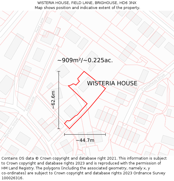 WISTERIA HOUSE, FIELD LANE, BRIGHOUSE, HD6 3NX: Plot and title map
