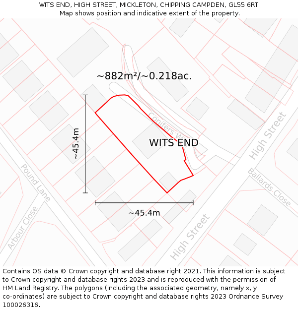 WITS END, HIGH STREET, MICKLETON, CHIPPING CAMPDEN, GL55 6RT: Plot and title map