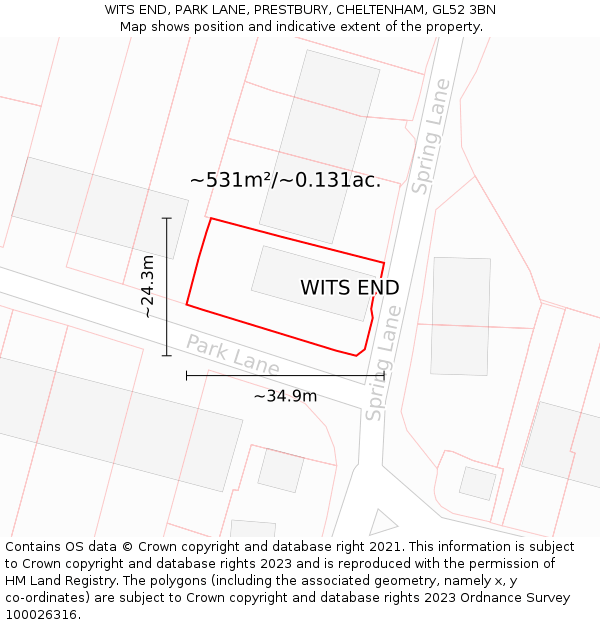 WITS END, PARK LANE, PRESTBURY, CHELTENHAM, GL52 3BN: Plot and title map