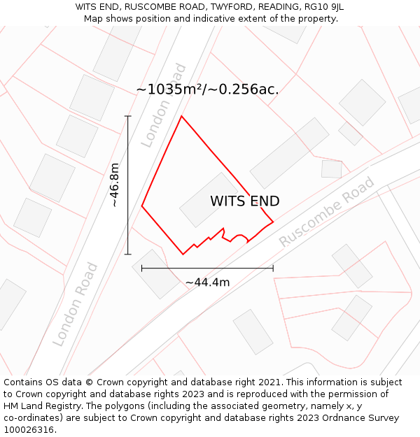 WITS END, RUSCOMBE ROAD, TWYFORD, READING, RG10 9JL: Plot and title map