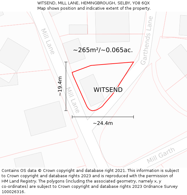 WITSEND, MILL LANE, HEMINGBROUGH, SELBY, YO8 6QX: Plot and title map