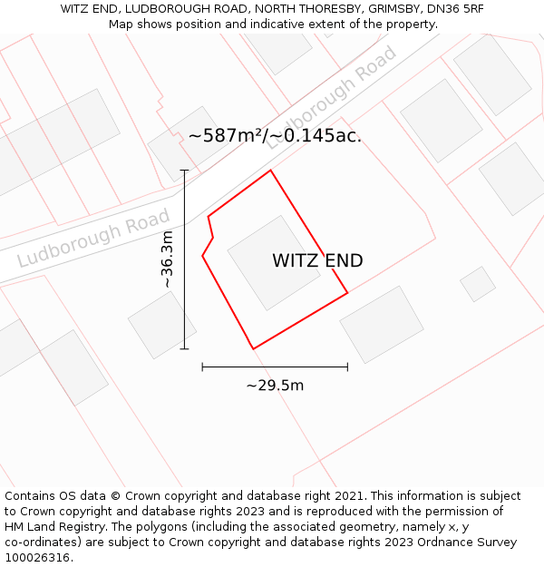WITZ END, LUDBOROUGH ROAD, NORTH THORESBY, GRIMSBY, DN36 5RF: Plot and title map