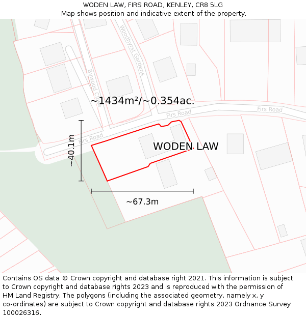 WODEN LAW, FIRS ROAD, KENLEY, CR8 5LG: Plot and title map