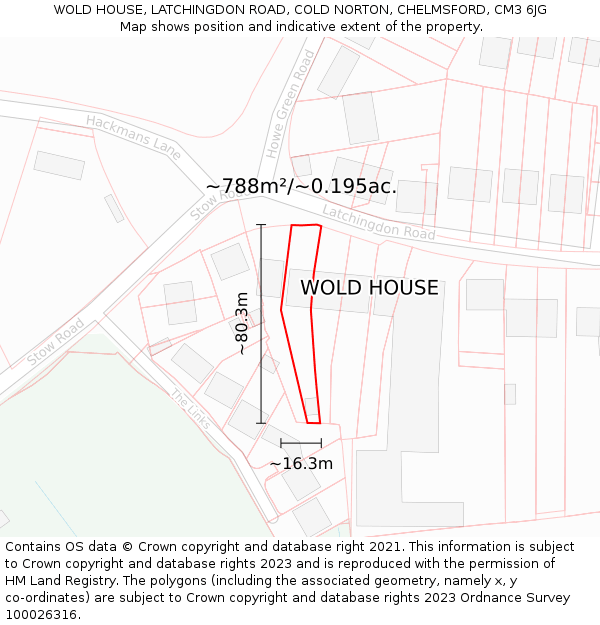 WOLD HOUSE, LATCHINGDON ROAD, COLD NORTON, CHELMSFORD, CM3 6JG: Plot and title map