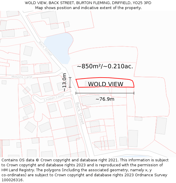 WOLD VIEW, BACK STREET, BURTON FLEMING, DRIFFIELD, YO25 3PD: Plot and title map