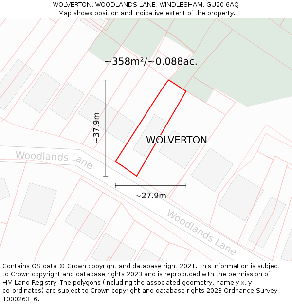 WOLVERTON, WOODLANDS LANE, WINDLESHAM, GU20 6AQ: Plot and title map