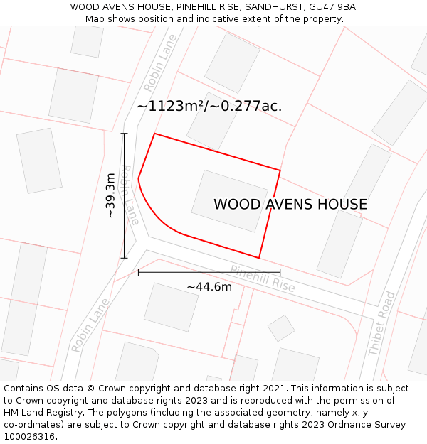 WOOD AVENS HOUSE, PINEHILL RISE, SANDHURST, GU47 9BA: Plot and title map