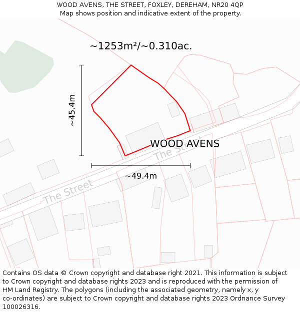 WOOD AVENS, THE STREET, FOXLEY, DEREHAM, NR20 4QP: Plot and title map