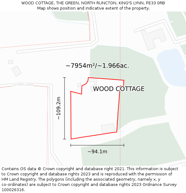 WOOD COTTAGE, THE GREEN, NORTH RUNCTON, KING'S LYNN, PE33 0RB: Plot and title map
