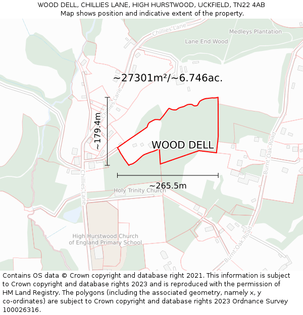 WOOD DELL, CHILLIES LANE, HIGH HURSTWOOD, UCKFIELD, TN22 4AB: Plot and title map