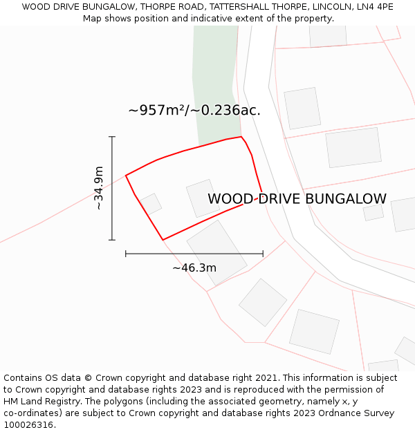 WOOD DRIVE BUNGALOW, THORPE ROAD, TATTERSHALL THORPE, LINCOLN, LN4 4PE: Plot and title map