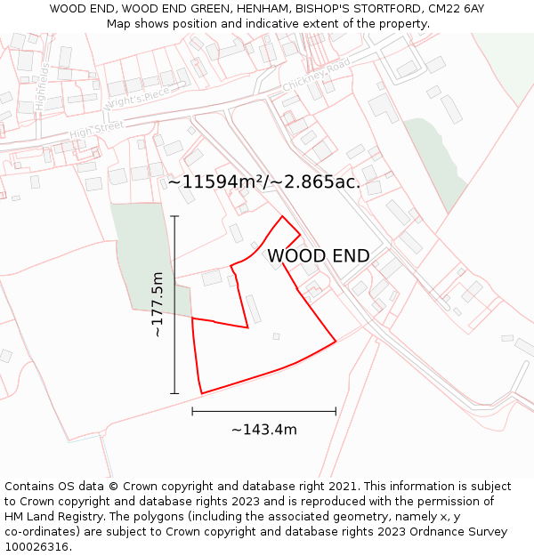 WOOD END, WOOD END GREEN, HENHAM, BISHOP'S STORTFORD, CM22 6AY: Plot and title map