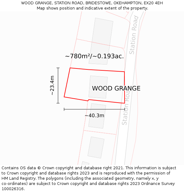 WOOD GRANGE, STATION ROAD, BRIDESTOWE, OKEHAMPTON, EX20 4EH: Plot and title map
