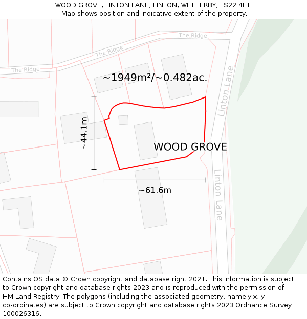 WOOD GROVE, LINTON LANE, LINTON, WETHERBY, LS22 4HL: Plot and title map