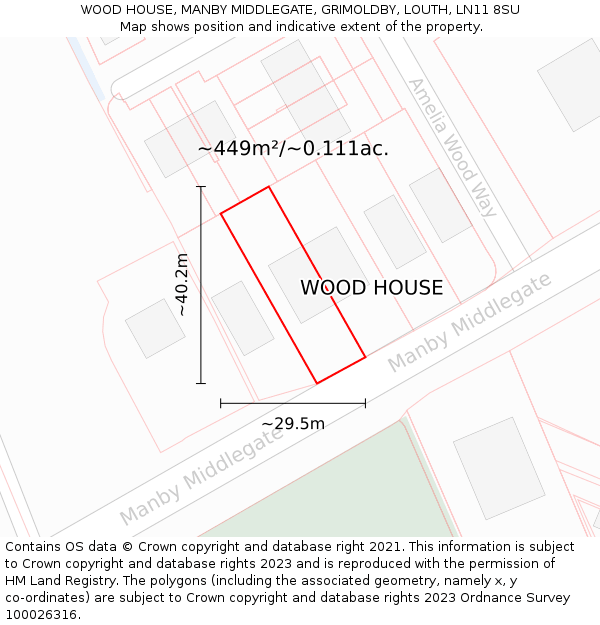 WOOD HOUSE, MANBY MIDDLEGATE, GRIMOLDBY, LOUTH, LN11 8SU: Plot and title map