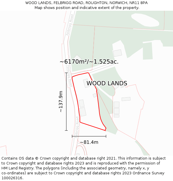 WOOD LANDS, FELBRIGG ROAD, ROUGHTON, NORWICH, NR11 8PA: Plot and title map