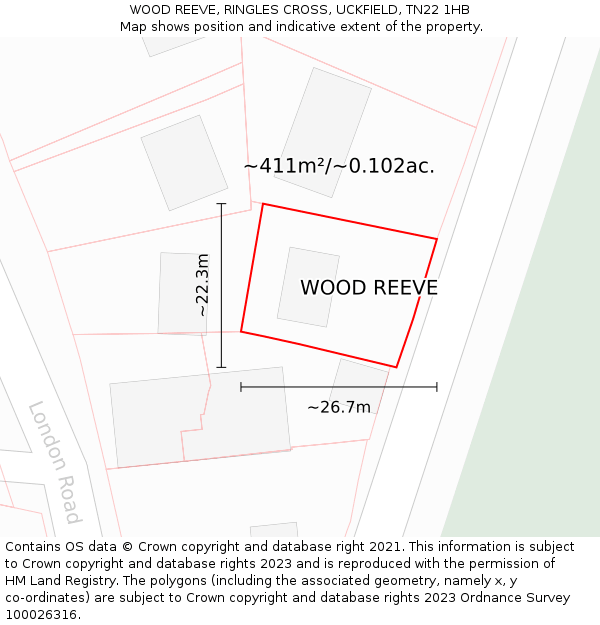 WOOD REEVE, RINGLES CROSS, UCKFIELD, TN22 1HB: Plot and title map