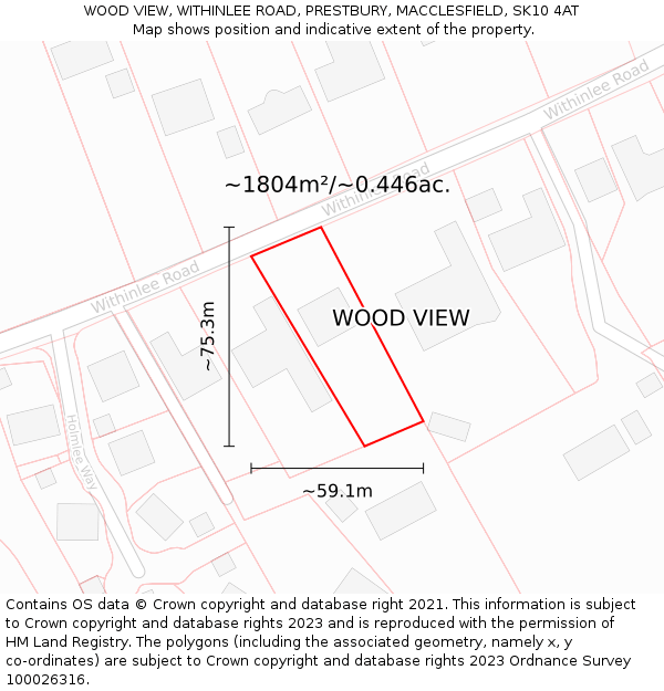 WOOD VIEW, WITHINLEE ROAD, PRESTBURY, MACCLESFIELD, SK10 4AT: Plot and title map