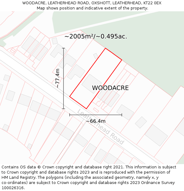 WOODACRE, LEATHERHEAD ROAD, OXSHOTT, LEATHERHEAD, KT22 0EX: Plot and title map