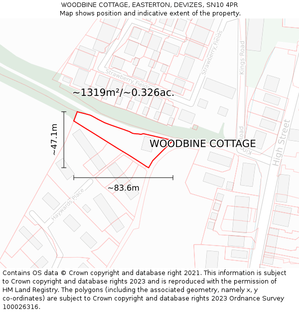 WOODBINE COTTAGE, EASTERTON, DEVIZES, SN10 4PR: Plot and title map