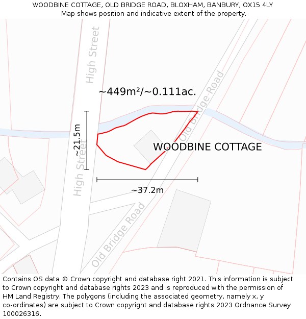 WOODBINE COTTAGE, OLD BRIDGE ROAD, BLOXHAM, BANBURY, OX15 4LY: Plot and title map