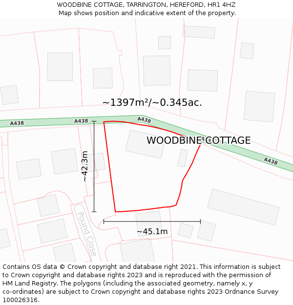 WOODBINE COTTAGE, TARRINGTON, HEREFORD, HR1 4HZ: Plot and title map