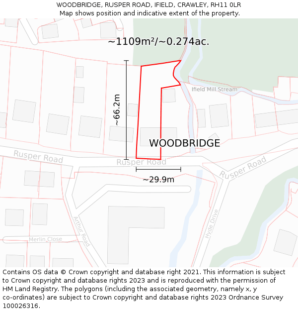 WOODBRIDGE, RUSPER ROAD, IFIELD, CRAWLEY, RH11 0LR: Plot and title map