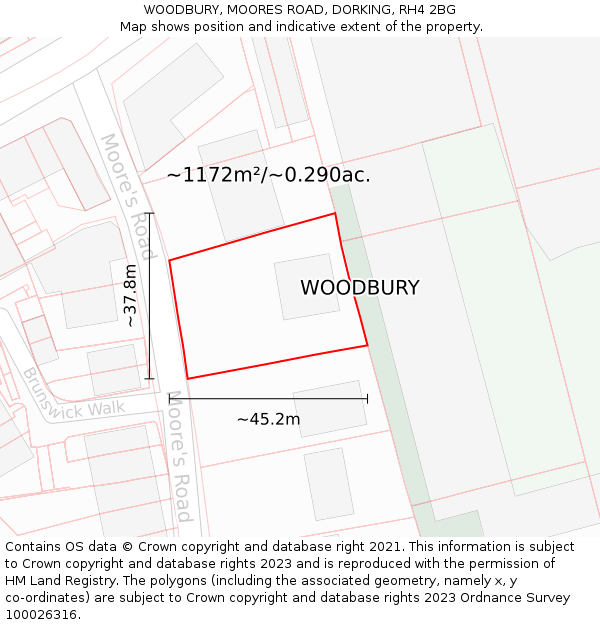 WOODBURY, MOORES ROAD, DORKING, RH4 2BG: Plot and title map