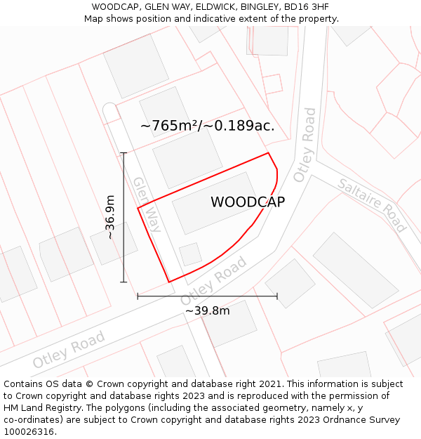 WOODCAP, GLEN WAY, ELDWICK, BINGLEY, BD16 3HF: Plot and title map