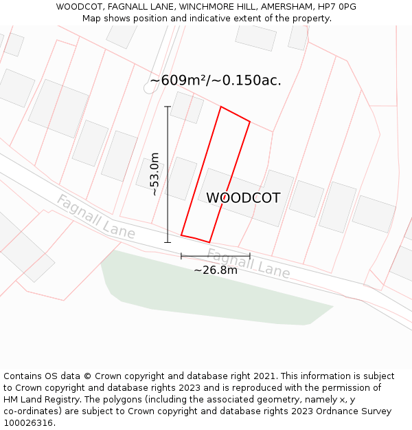 WOODCOT, FAGNALL LANE, WINCHMORE HILL, AMERSHAM, HP7 0PG: Plot and title map