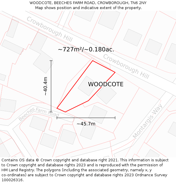 WOODCOTE, BEECHES FARM ROAD, CROWBOROUGH, TN6 2NY: Plot and title map