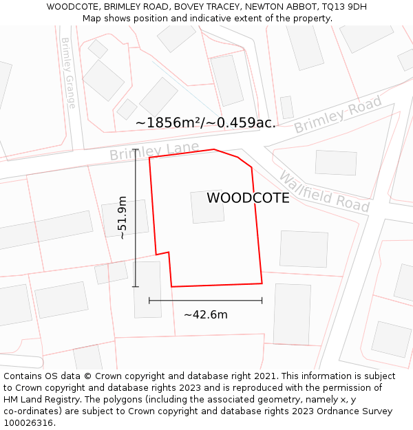 WOODCOTE, BRIMLEY ROAD, BOVEY TRACEY, NEWTON ABBOT, TQ13 9DH: Plot and title map