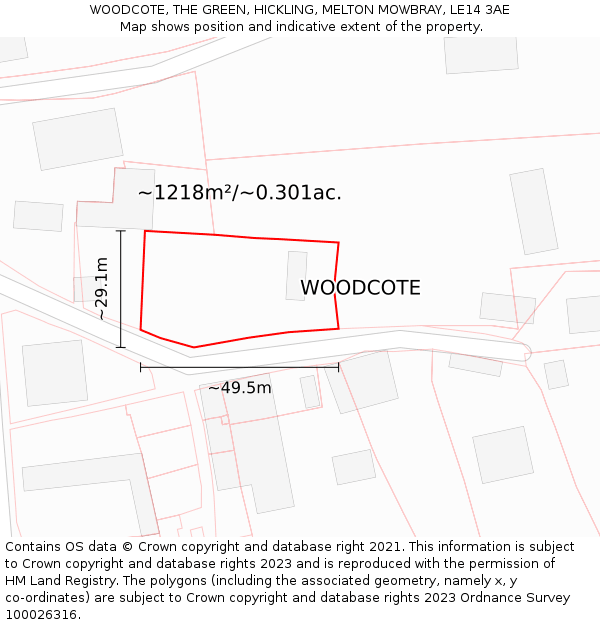 WOODCOTE, THE GREEN, HICKLING, MELTON MOWBRAY, LE14 3AE: Plot and title map