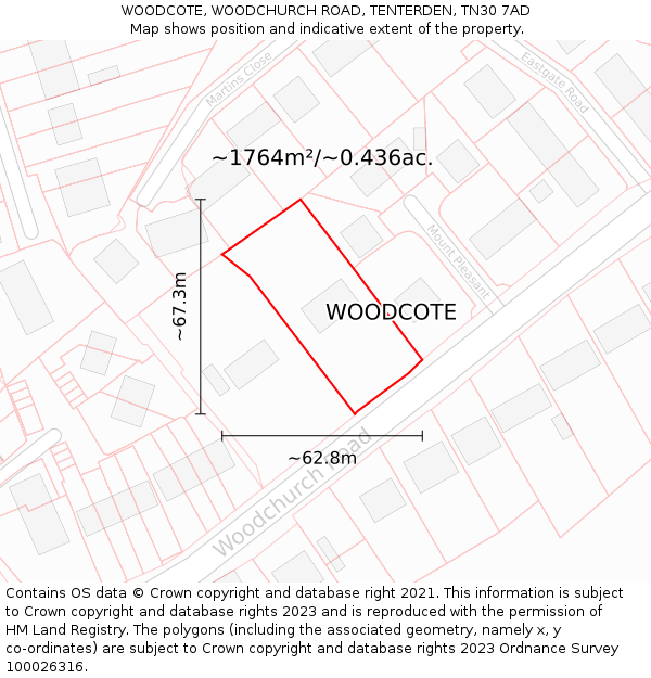 WOODCOTE, WOODCHURCH ROAD, TENTERDEN, TN30 7AD: Plot and title map