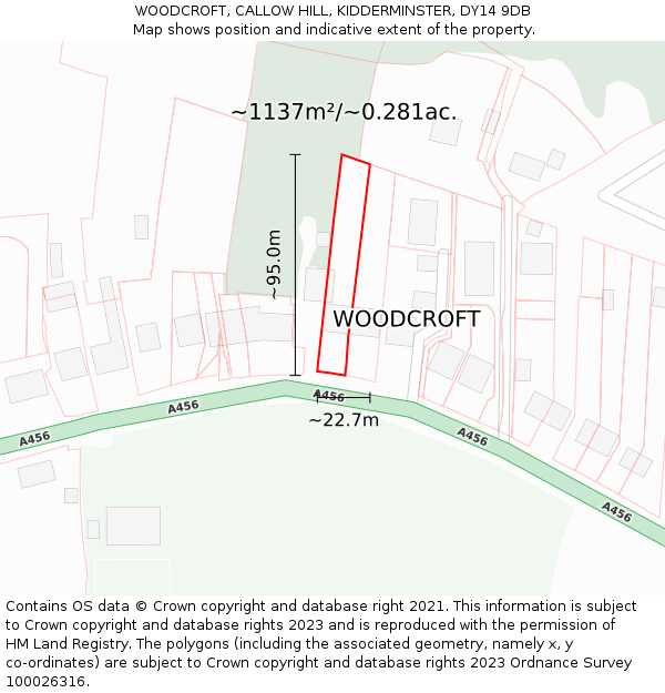 WOODCROFT, CALLOW HILL, KIDDERMINSTER, DY14 9DB: Plot and title map