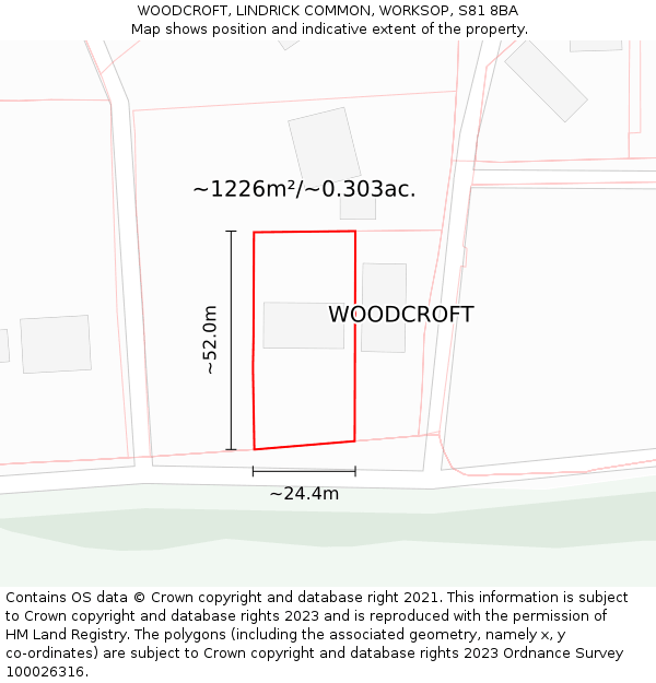 WOODCROFT, LINDRICK COMMON, WORKSOP, S81 8BA: Plot and title map