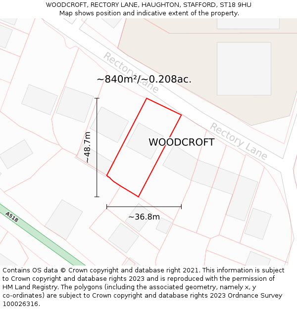 WOODCROFT, RECTORY LANE, HAUGHTON, STAFFORD, ST18 9HU: Plot and title map