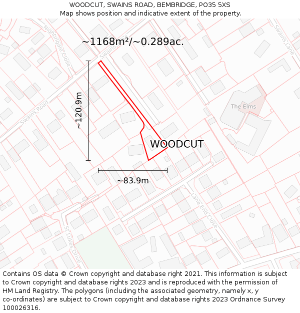 WOODCUT, SWAINS ROAD, BEMBRIDGE, PO35 5XS: Plot and title map