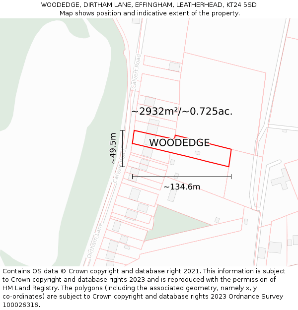 WOODEDGE, DIRTHAM LANE, EFFINGHAM, LEATHERHEAD, KT24 5SD: Plot and title map