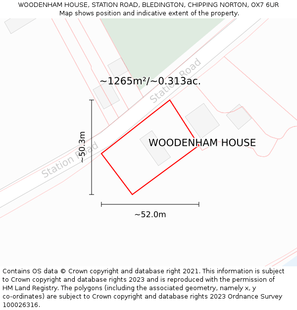 WOODENHAM HOUSE, STATION ROAD, BLEDINGTON, CHIPPING NORTON, OX7 6UR: Plot and title map