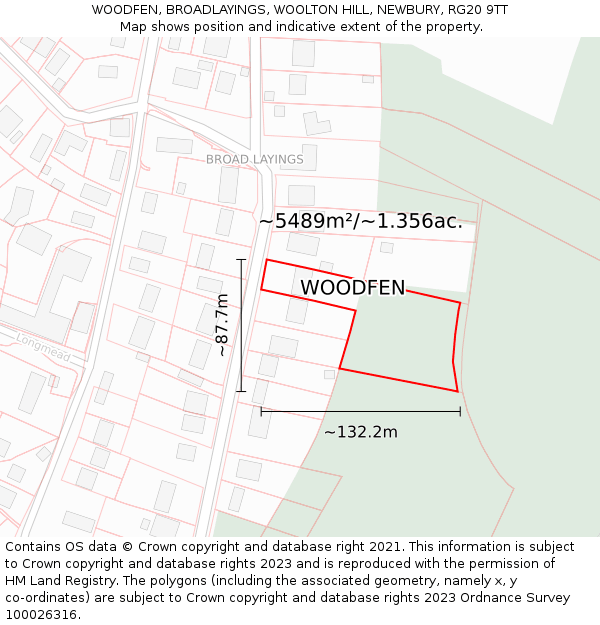 WOODFEN, BROADLAYINGS, WOOLTON HILL, NEWBURY, RG20 9TT: Plot and title map