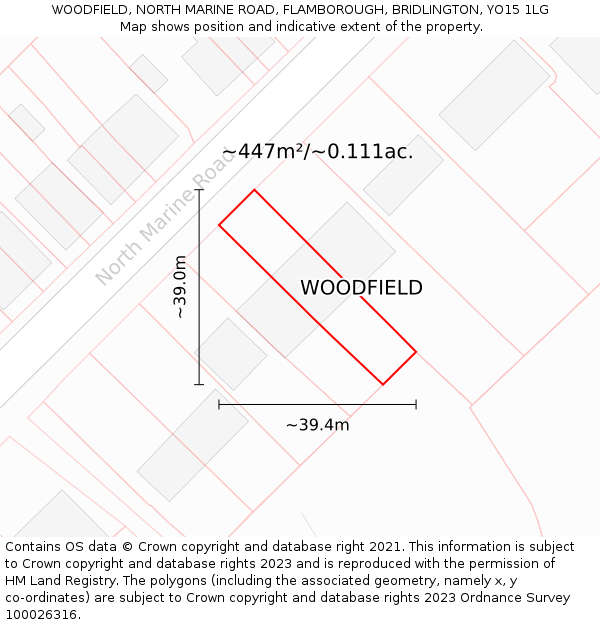 WOODFIELD, NORTH MARINE ROAD, FLAMBOROUGH, BRIDLINGTON, YO15 1LG: Plot and title map