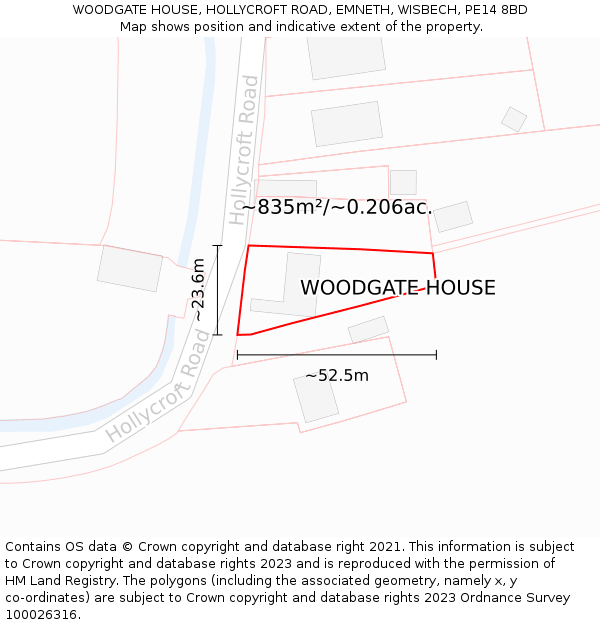 WOODGATE HOUSE, HOLLYCROFT ROAD, EMNETH, WISBECH, PE14 8BD: Plot and title map