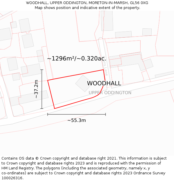 WOODHALL, UPPER ODDINGTON, MORETON-IN-MARSH, GL56 0XG: Plot and title map