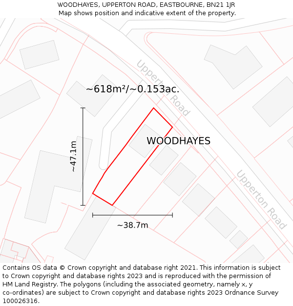 WOODHAYES, UPPERTON ROAD, EASTBOURNE, BN21 1JR: Plot and title map