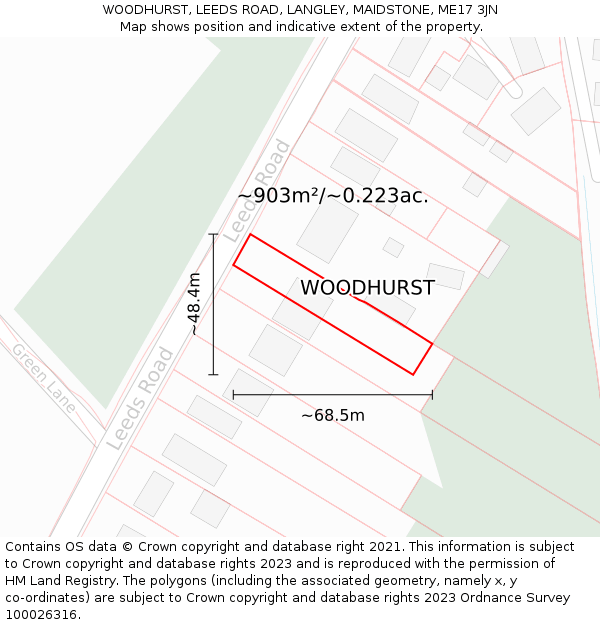 WOODHURST, LEEDS ROAD, LANGLEY, MAIDSTONE, ME17 3JN: Plot and title map