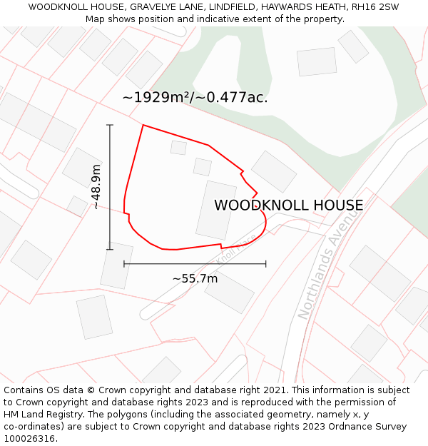 WOODKNOLL HOUSE, GRAVELYE LANE, LINDFIELD, HAYWARDS HEATH, RH16 2SW: Plot and title map